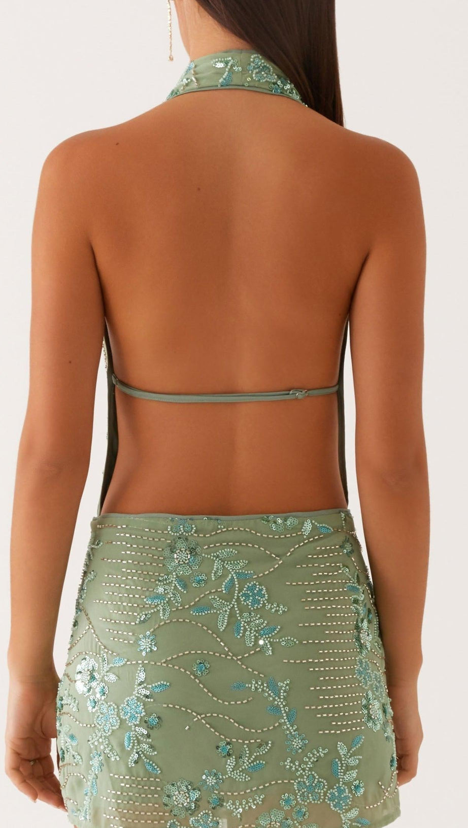 COWL NECK BEADED MINI DRESS IN MINT