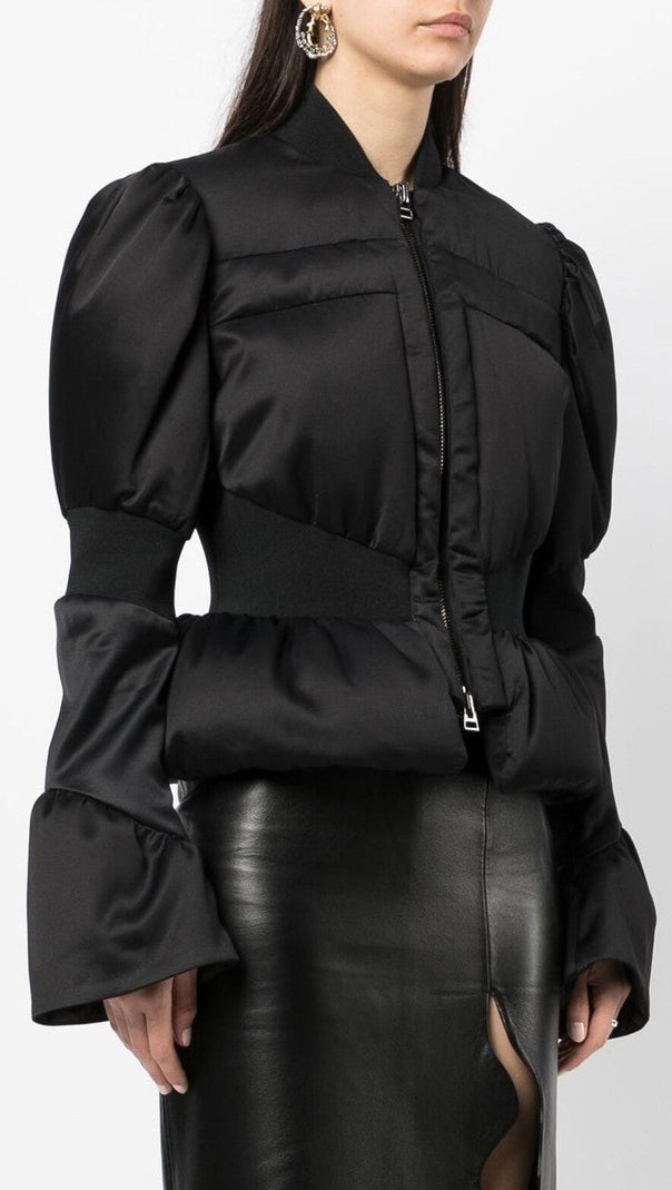 AIIZIE OLIVE PADDED SATIN PEPLUM JACKET - product image