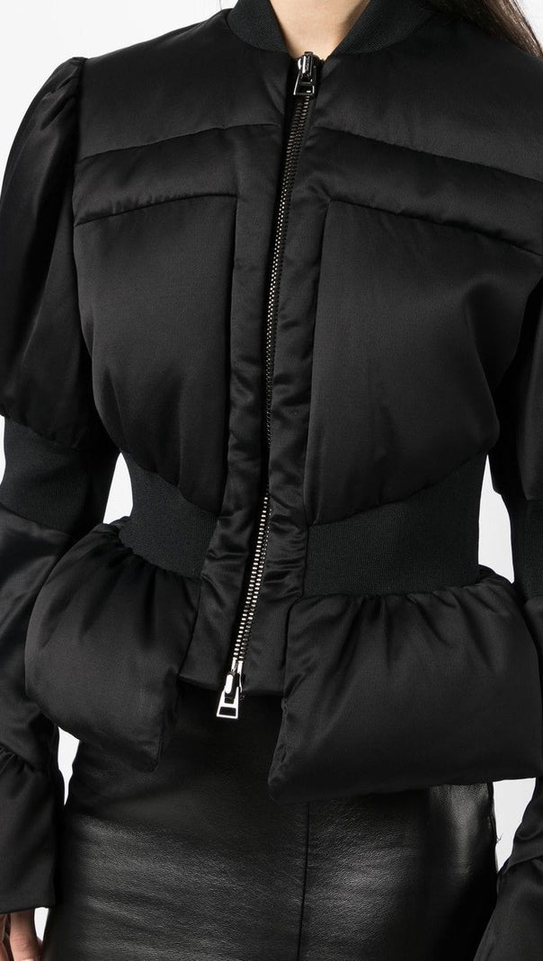 AIIZIE OLIVE PADDED SATIN PEPLUM JACKET - product image
