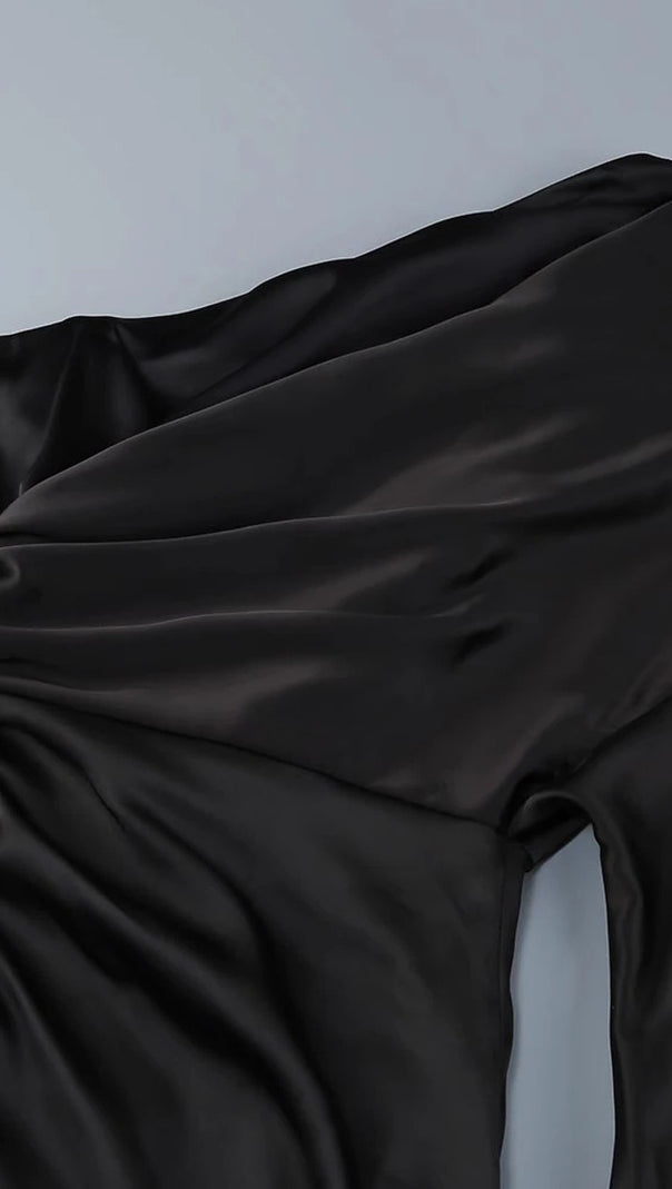 ONE SHOULDER DRAPED MAXI DRESS BLACK