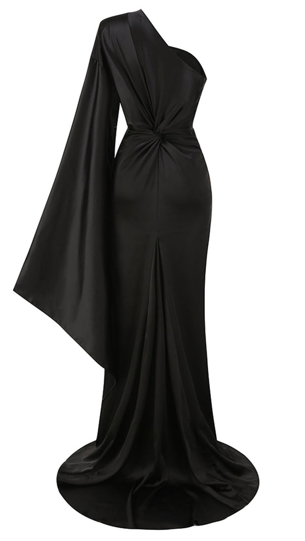 ONE SHOULDER DRAPED MAXI DRESS BLACK