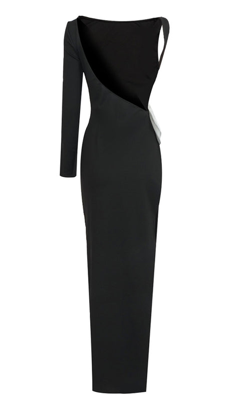 Rückenfreies Maxikleid mit Schleife und einem Ärmel in Schwarz