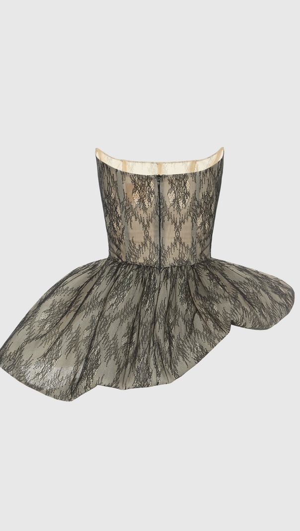 ORENTHA LACE STRAPLESS PUFF MINI DRESS