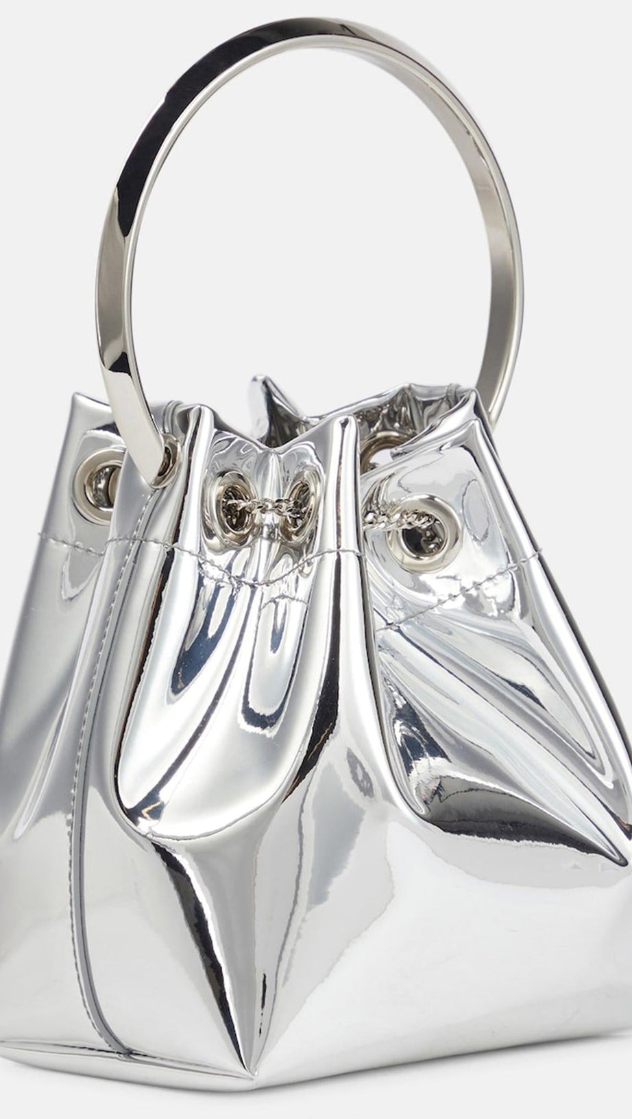 METALLIC ROUND HANDLES BUCKET BAG