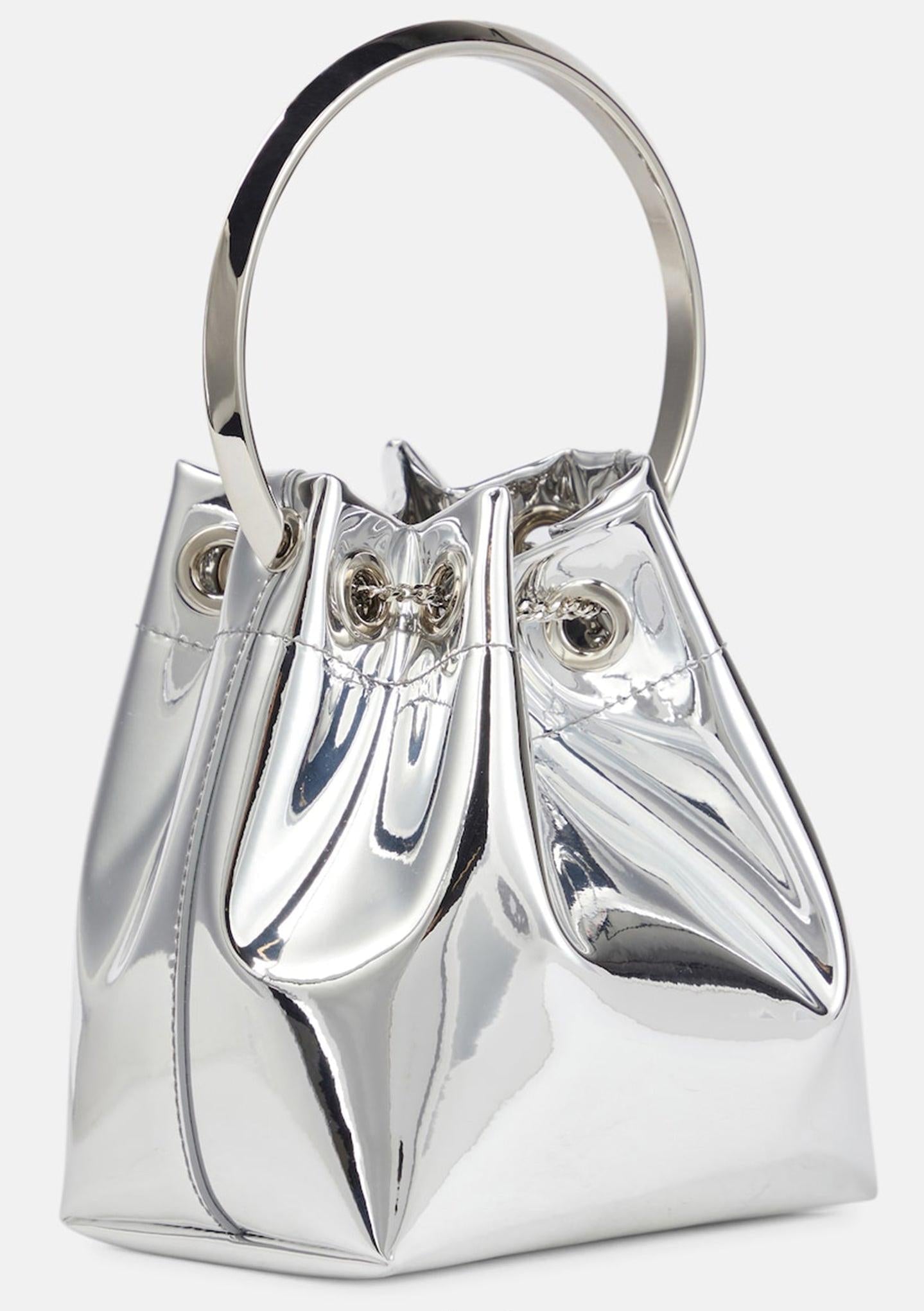 BORSA A SECCHIELLO CON MANICI TONDI METALLICI