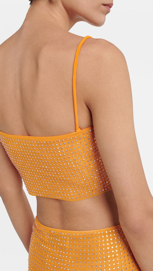 AIIZIE HEDWIG CRYSTAL-EMBELLISHED ORANGE CROP TOP SKIRT SUIT - product image