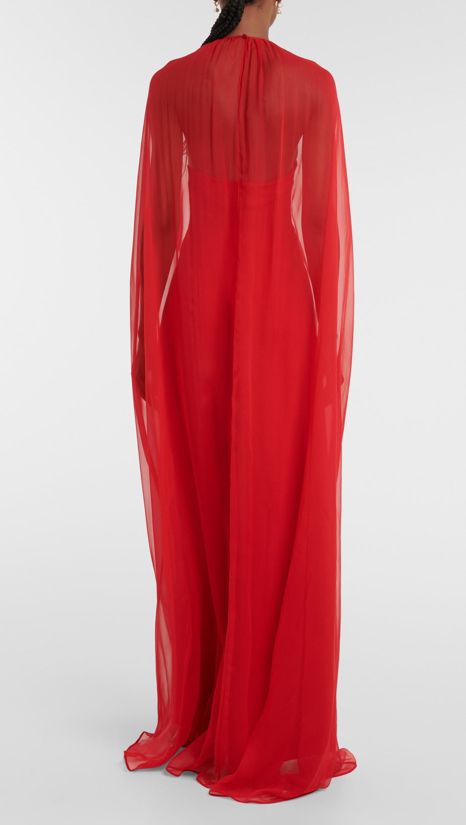 QUEENA 3D FLOWER SOLID CAPE SLEEVE MIDI DRESS IN RED