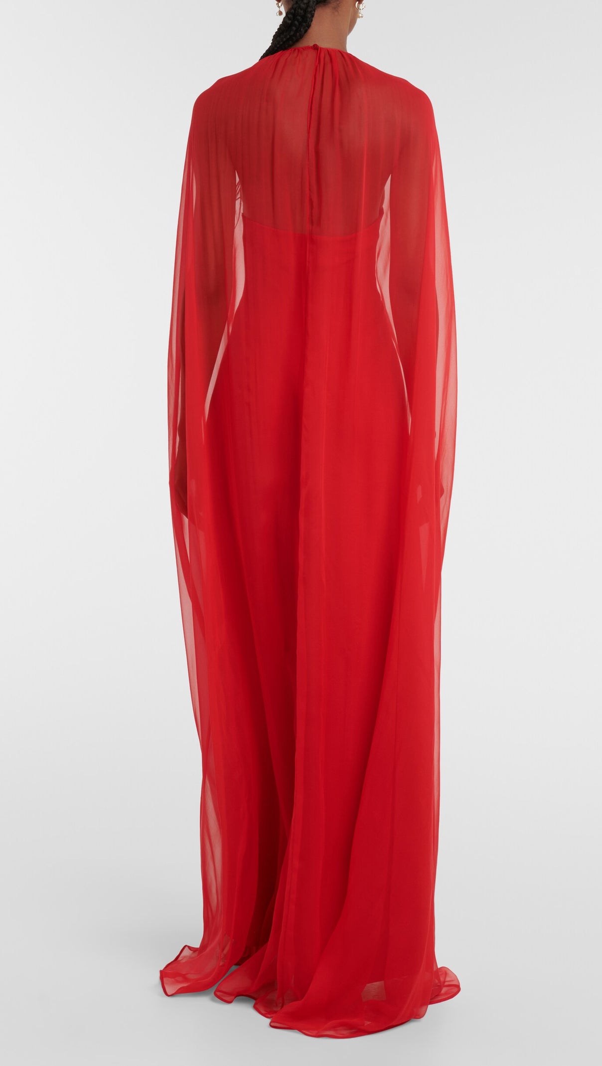 AIIZIE QUEENA 3D FLOWER SOLID CAPE SLEEVE MIDI DRESS IN RED - product image