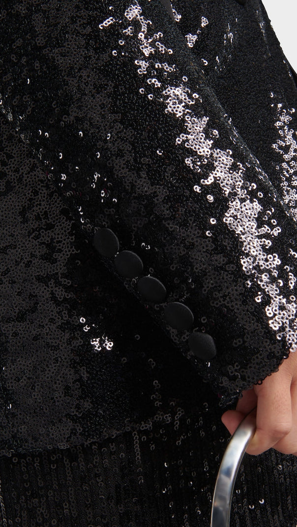 AIIZIE ALEXANDRA BLACK SEQUINED EMBELLISHED SATIN BLAZER - product image