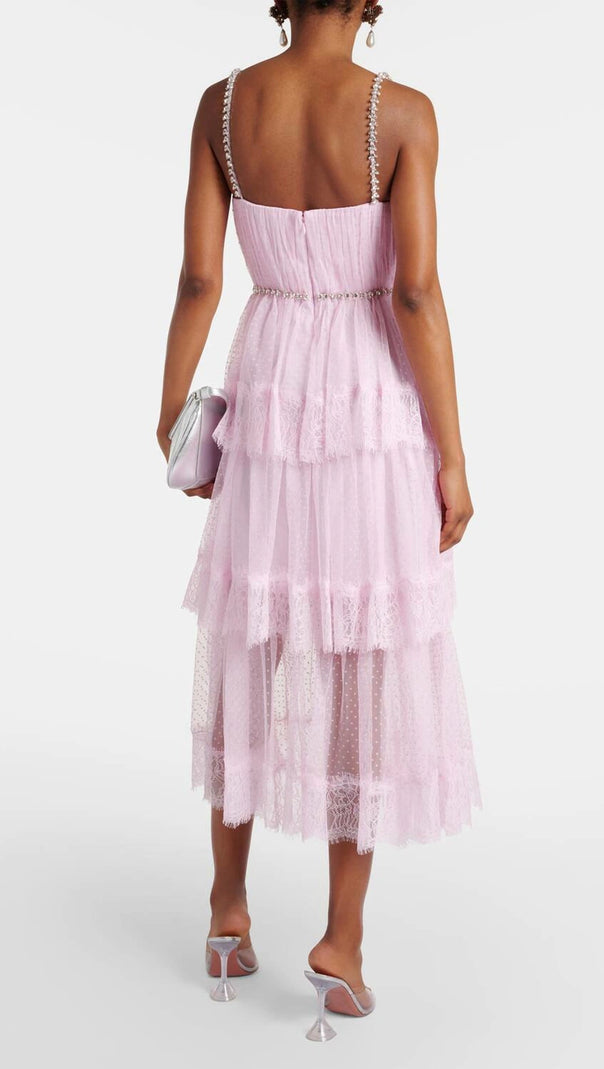 AIIZIE ELGINE CRYSTAL-EMBELLISHED LACE-TRIMMED MIDI DRESS - product image