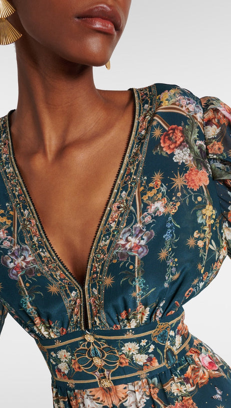 MINIKLEID SHIRLEY AUS SEIDENKREPP MIT BLUMENMUSTER