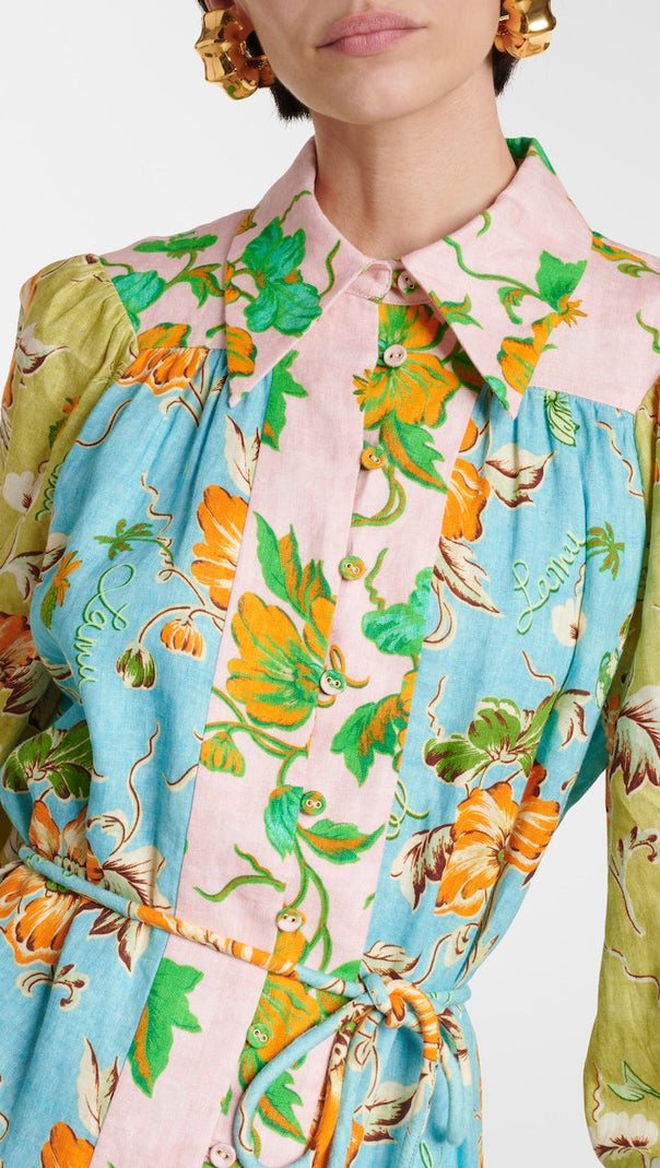 AIIZIE DONNA PRINTED COLORBLOCKED LINEN SHIRT DRESS - product image