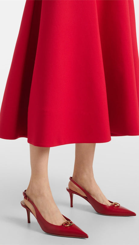 ULA EMBELLISHED FLORAL ROUND NECK MIDI DRESS IN RED