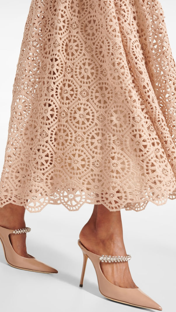 AIIZIE MACRAMÉ HALTERNECK COTTON-BLEND MIDI DRESS IN NUDE - product image