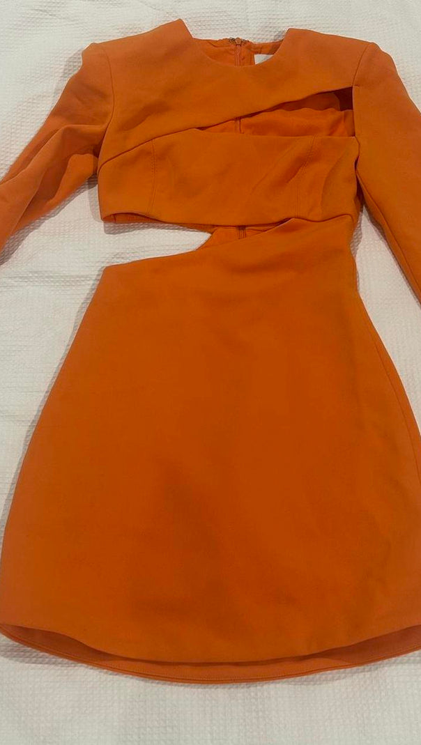 AIIZIE IVANNA BONDED CREPE MINI DRESS IN ORANGE - product image