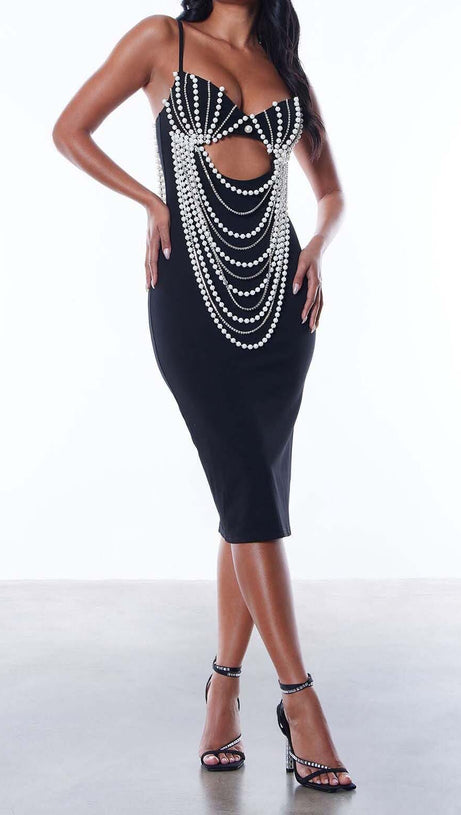 PEARL EMBELLISHED MIDI DRESS