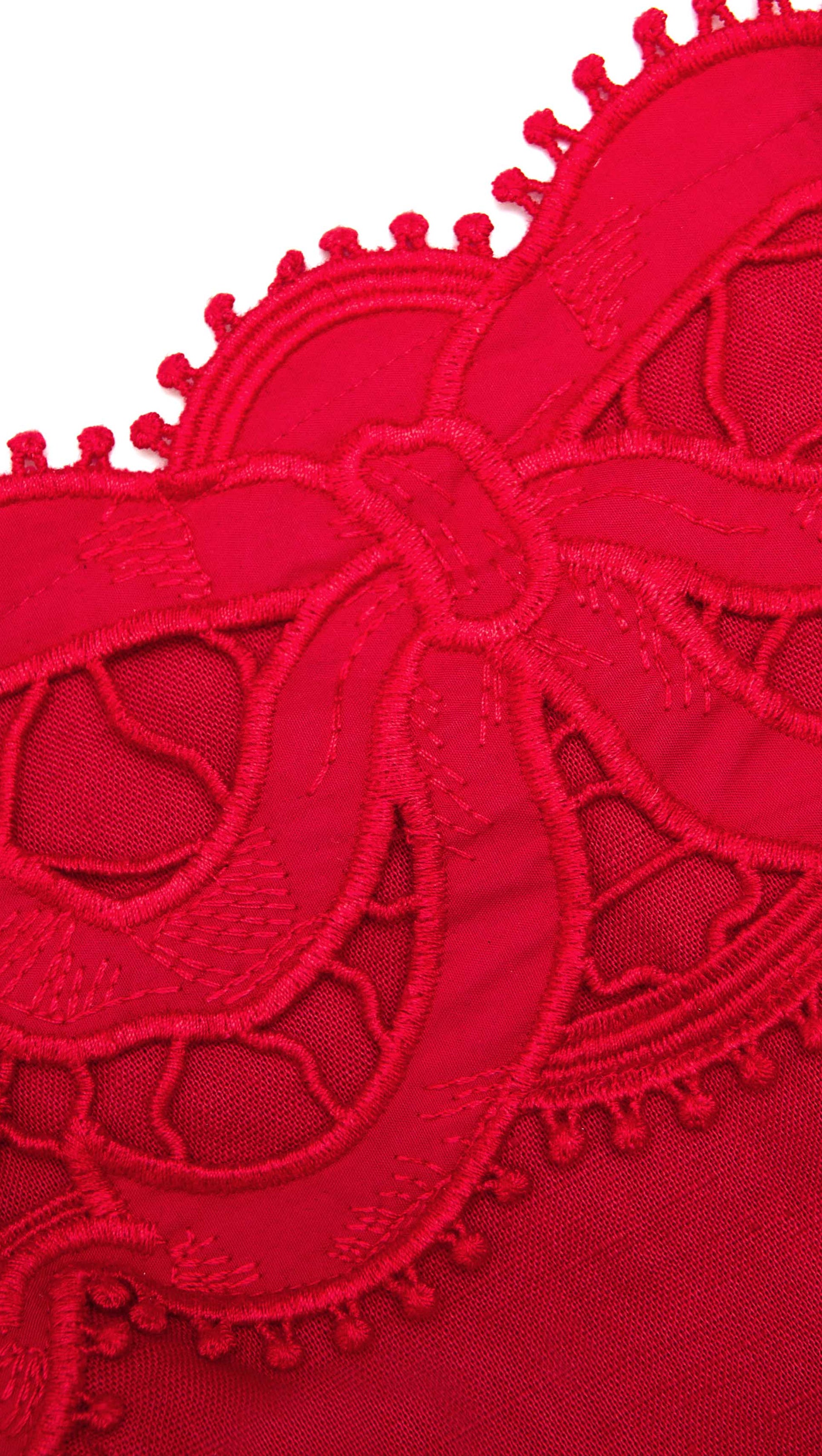 AIIZIE LINEN LACE INSERT MINI DRESS IN RED - product image