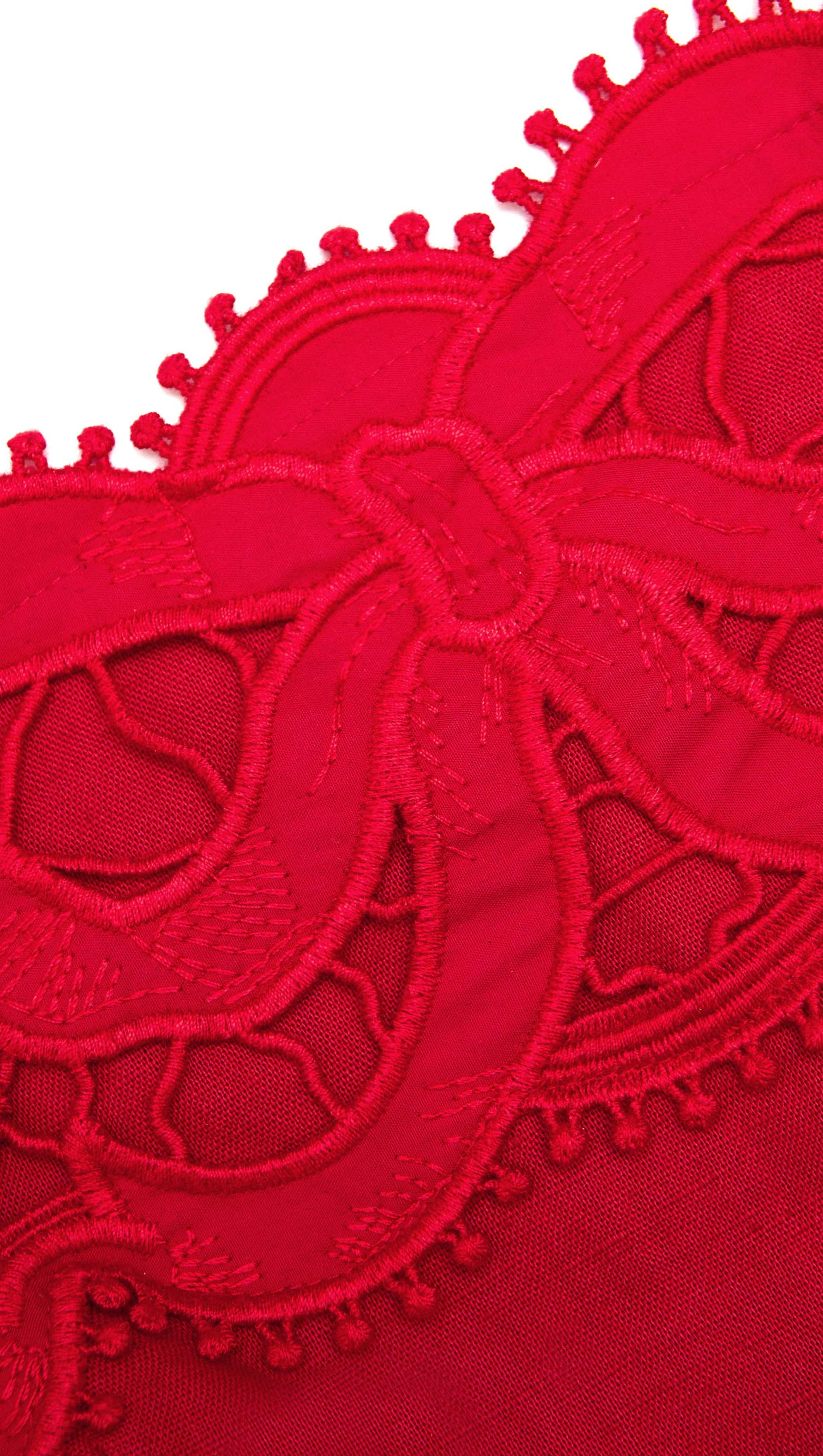 LINEN LACE INSERT MINI DRESS IN RED