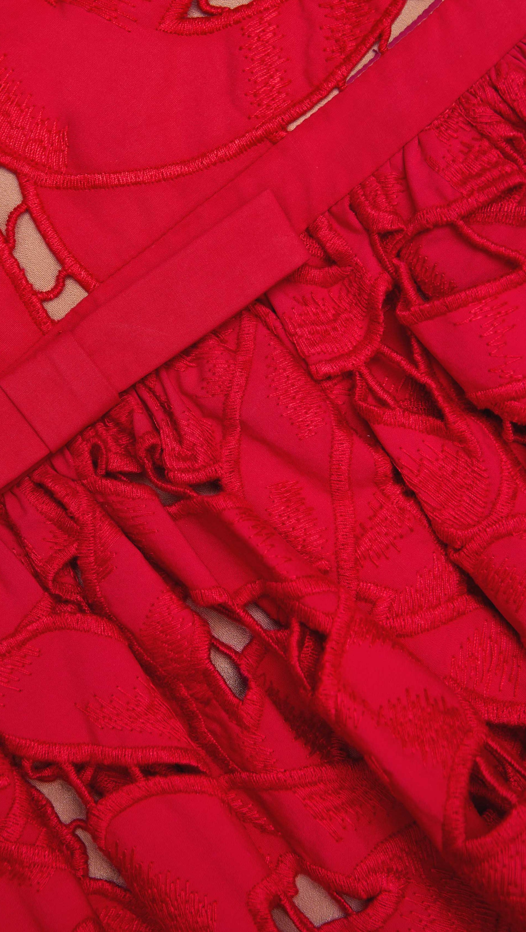 WENDY RED BOW EMBROIDERED MIDI DRESS