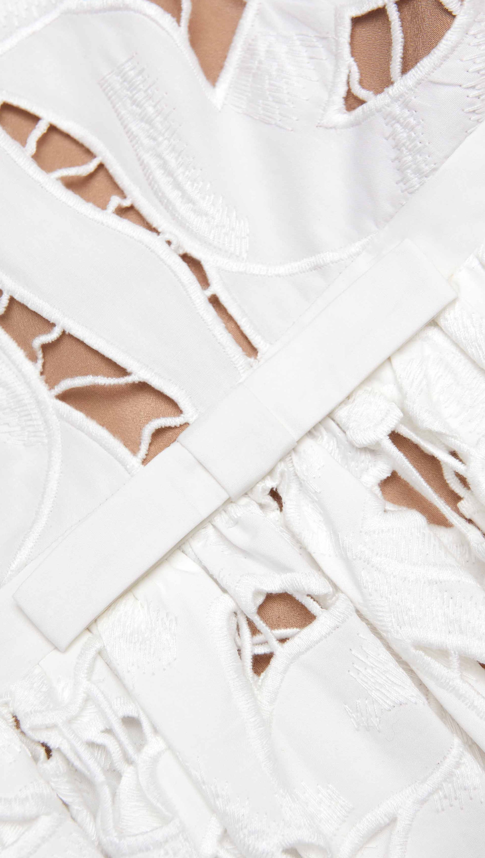 XANTHE WHITE BOW EMBROIDERED MIDI DRESS