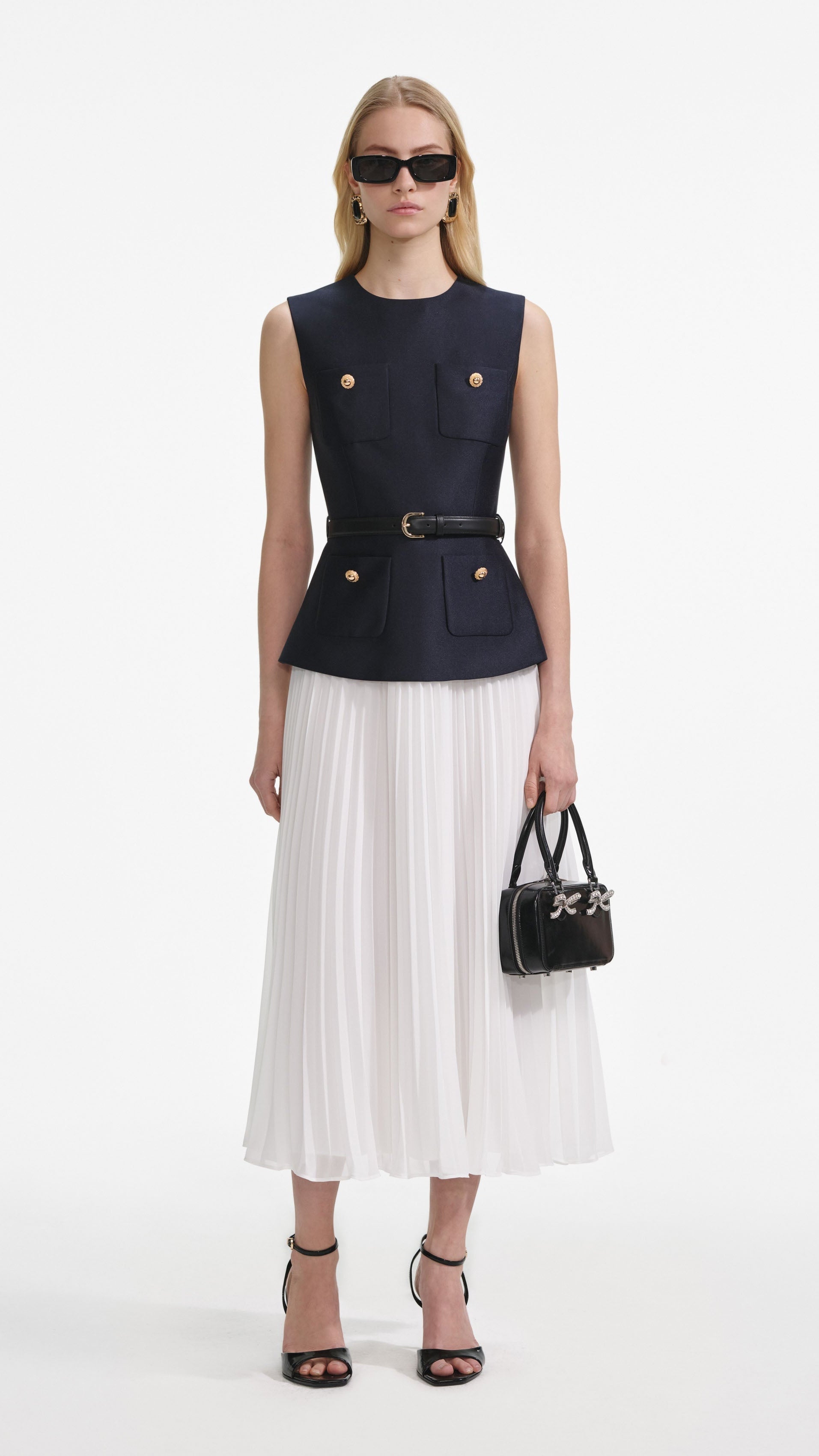 PENNY NAVY TAFFETA MIDI DRESS