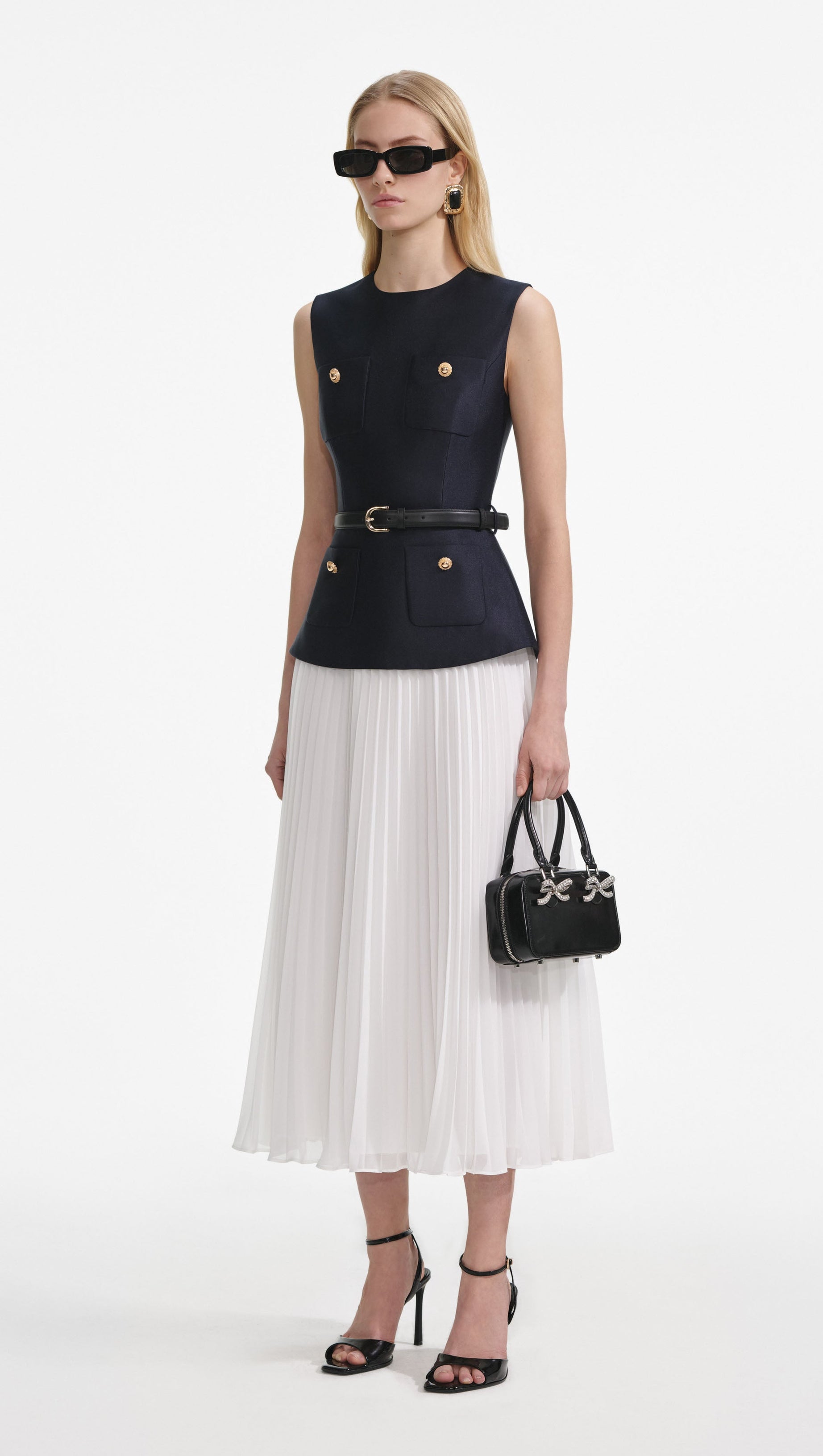 PENNY NAVY TAFFETA MIDI DRESS