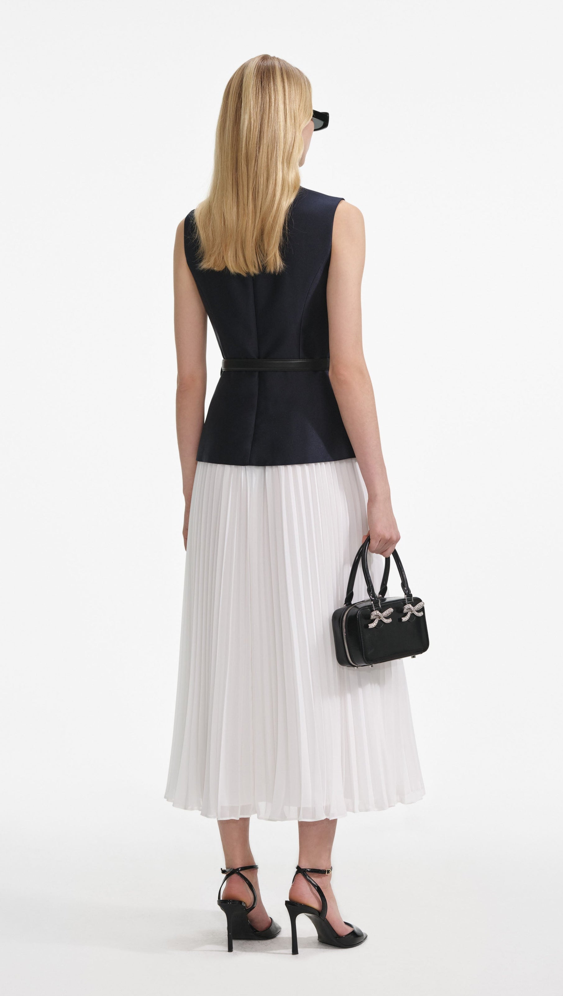 AIIZIE PENNY NAVY TAFFETA MIDI DRESS - product image