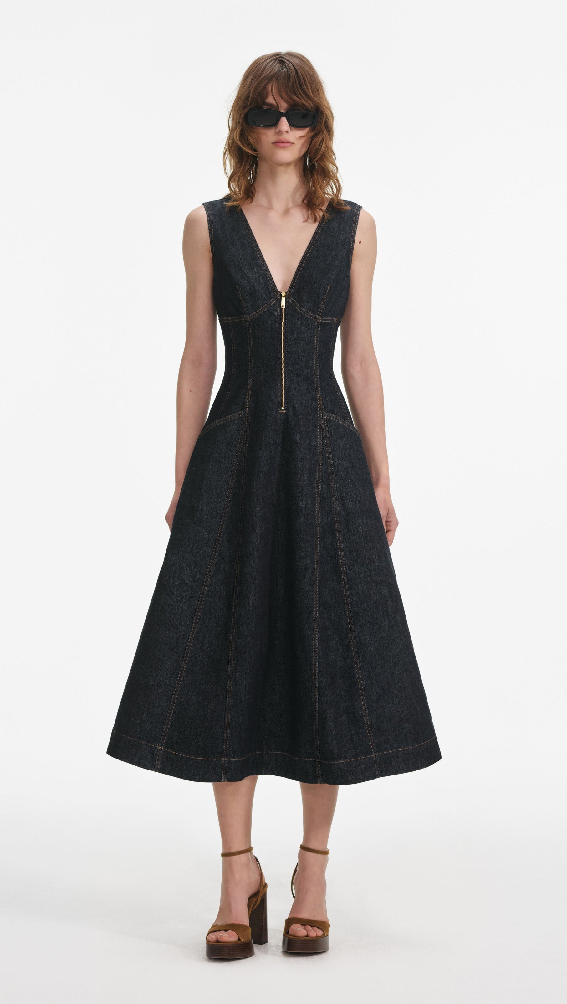 AIIZIE SALLY INDIGO DENIM MIDI DRESS - product image