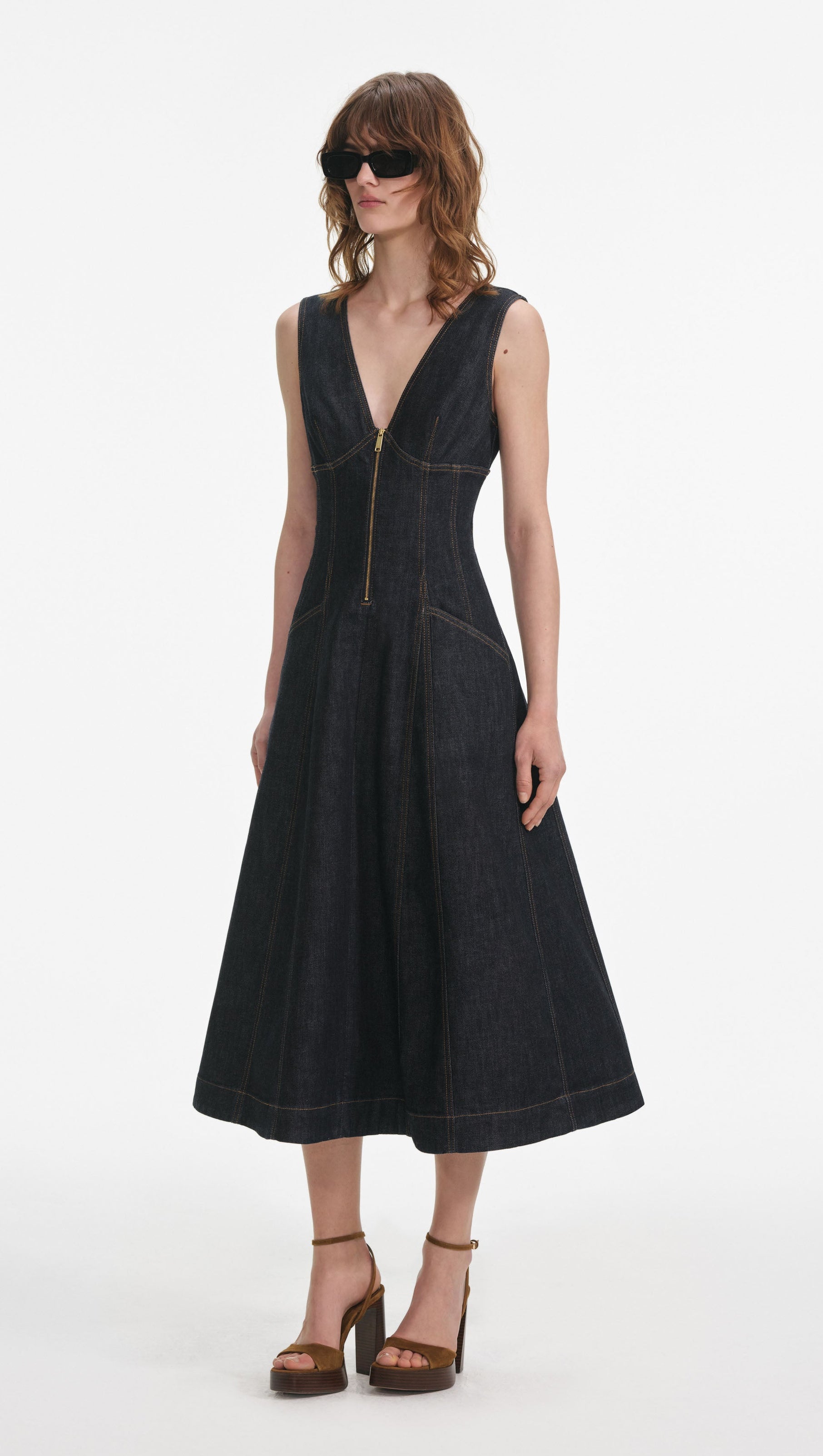 AIIZIE SALLY INDIGO DENIM MIDI DRESS - product image