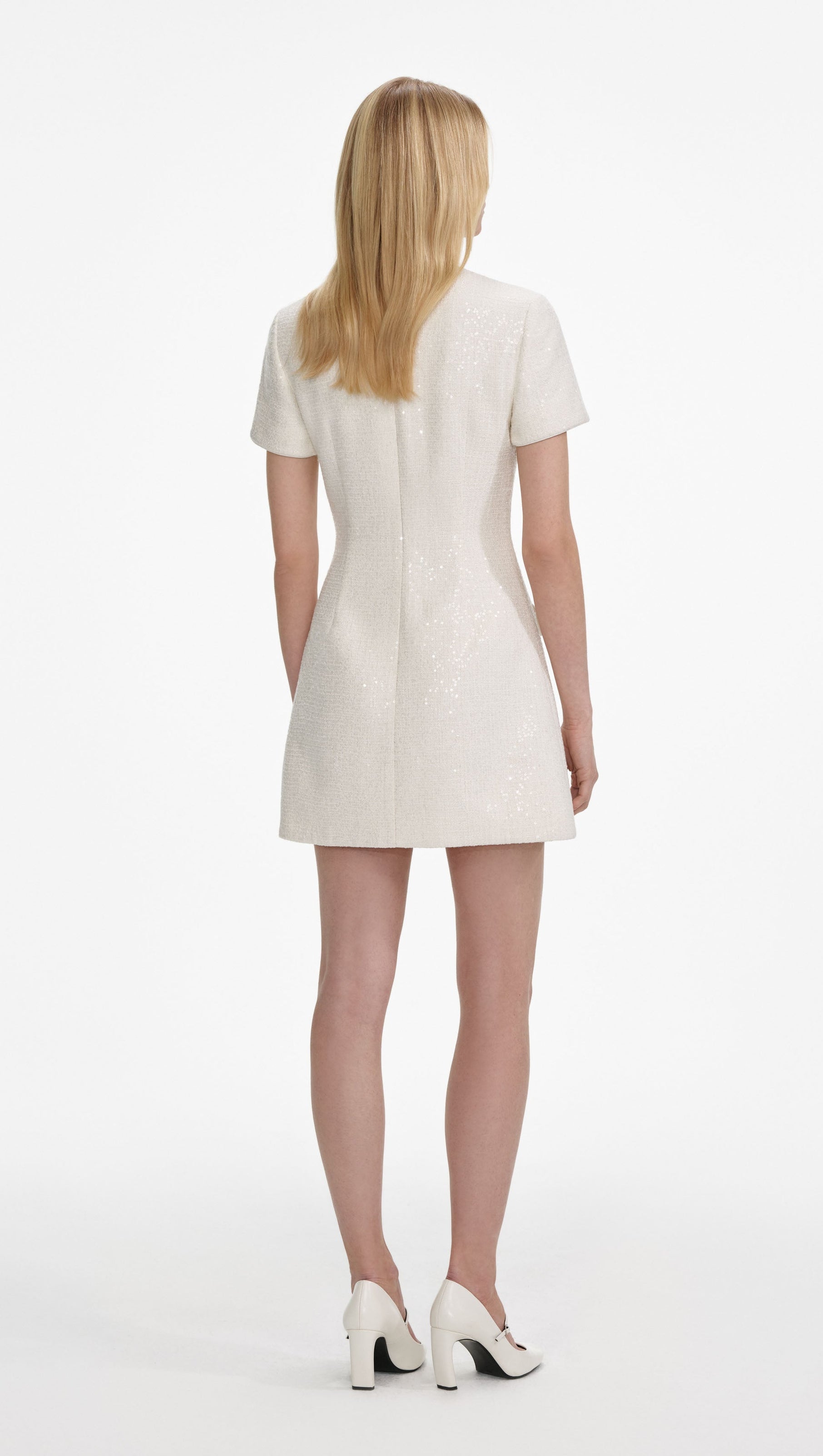 AIIZIE DEIRDRE CREAM BOUCLE BOW MINI DRESS - product image