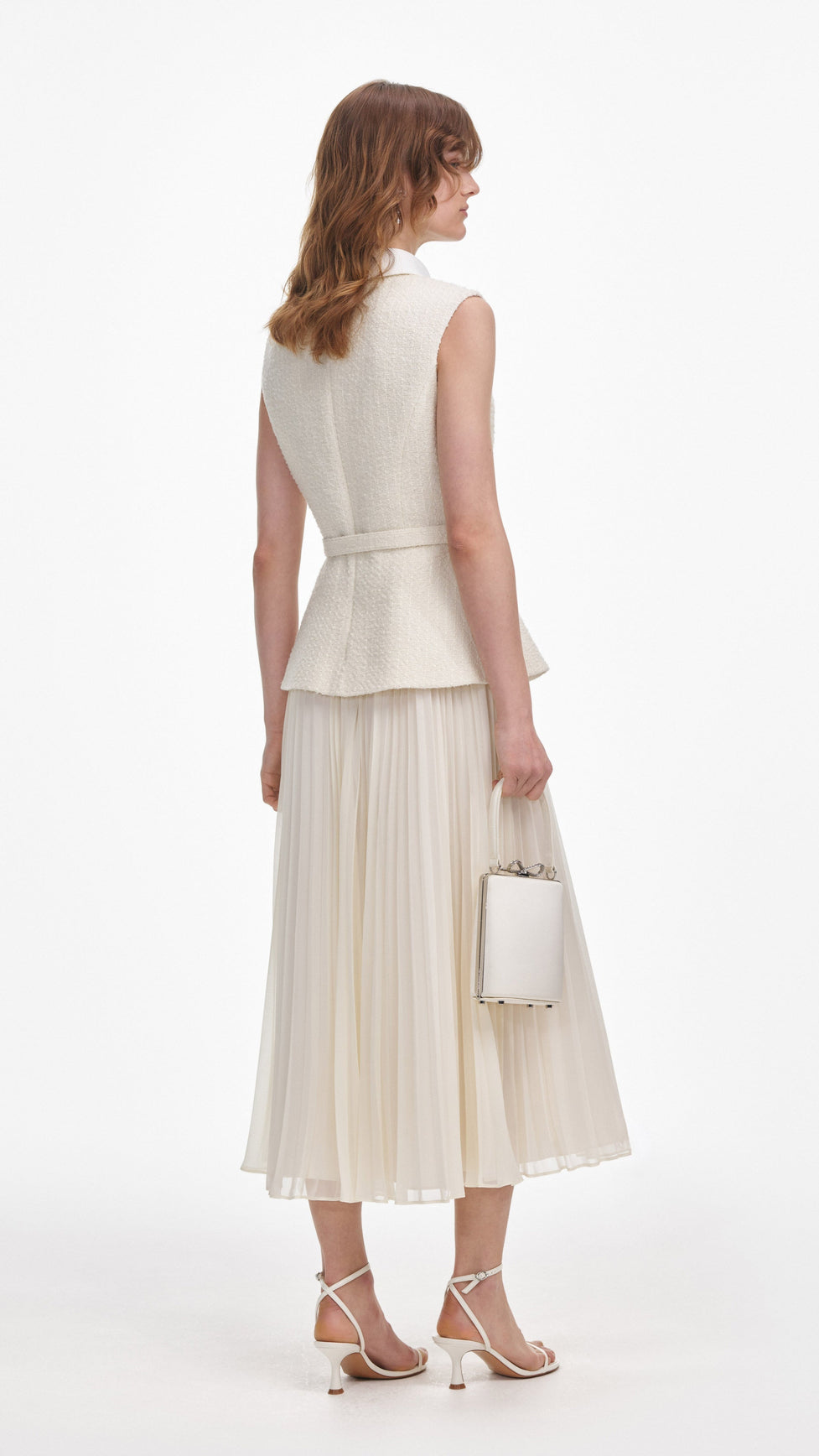 ZOE CREAM BOUCLE SLEEVELESS MIDI DRESS