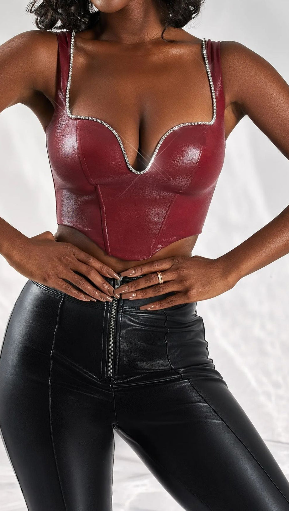 TOP CORSETTO IN PU NERO 