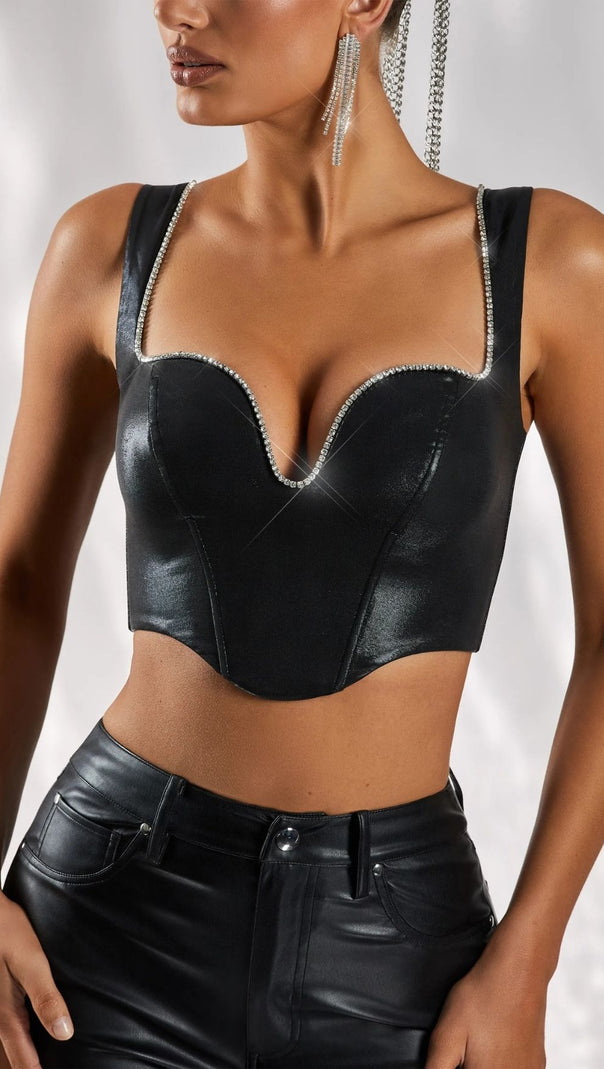 AIIZIE PU CORSET TOP IN BLACK - product image