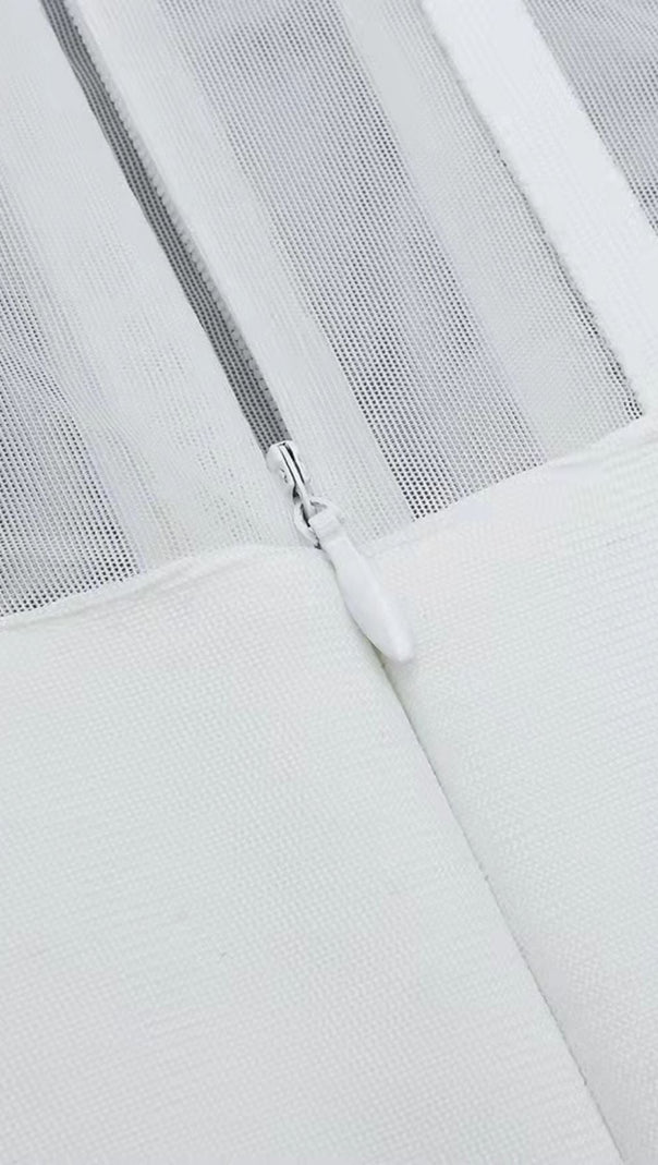 AIIZIE PUFF SLEEVE MESH MIDI DRESS IN WHITE - product image