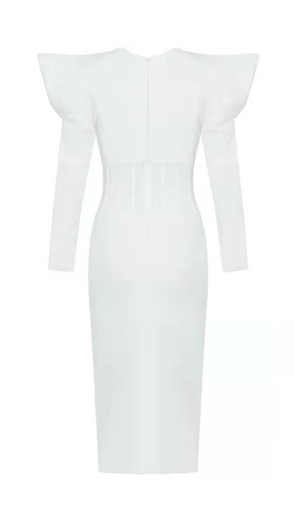 AIIZIE PUFF SLEEVE MESH MIDI DRESS IN WHITE - product image