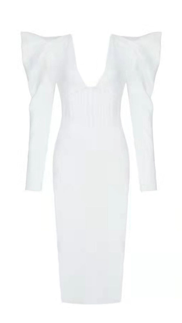 AIIZIE PUFF SLEEVE MESH MIDI DRESS IN WHITE - product image