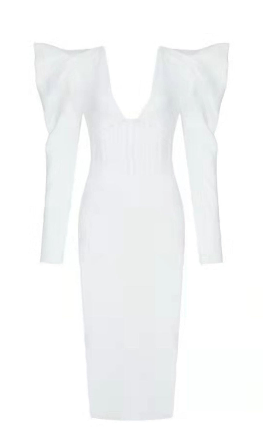 PUFF SLEEVE MESH MIDI DRESS IN WHITE