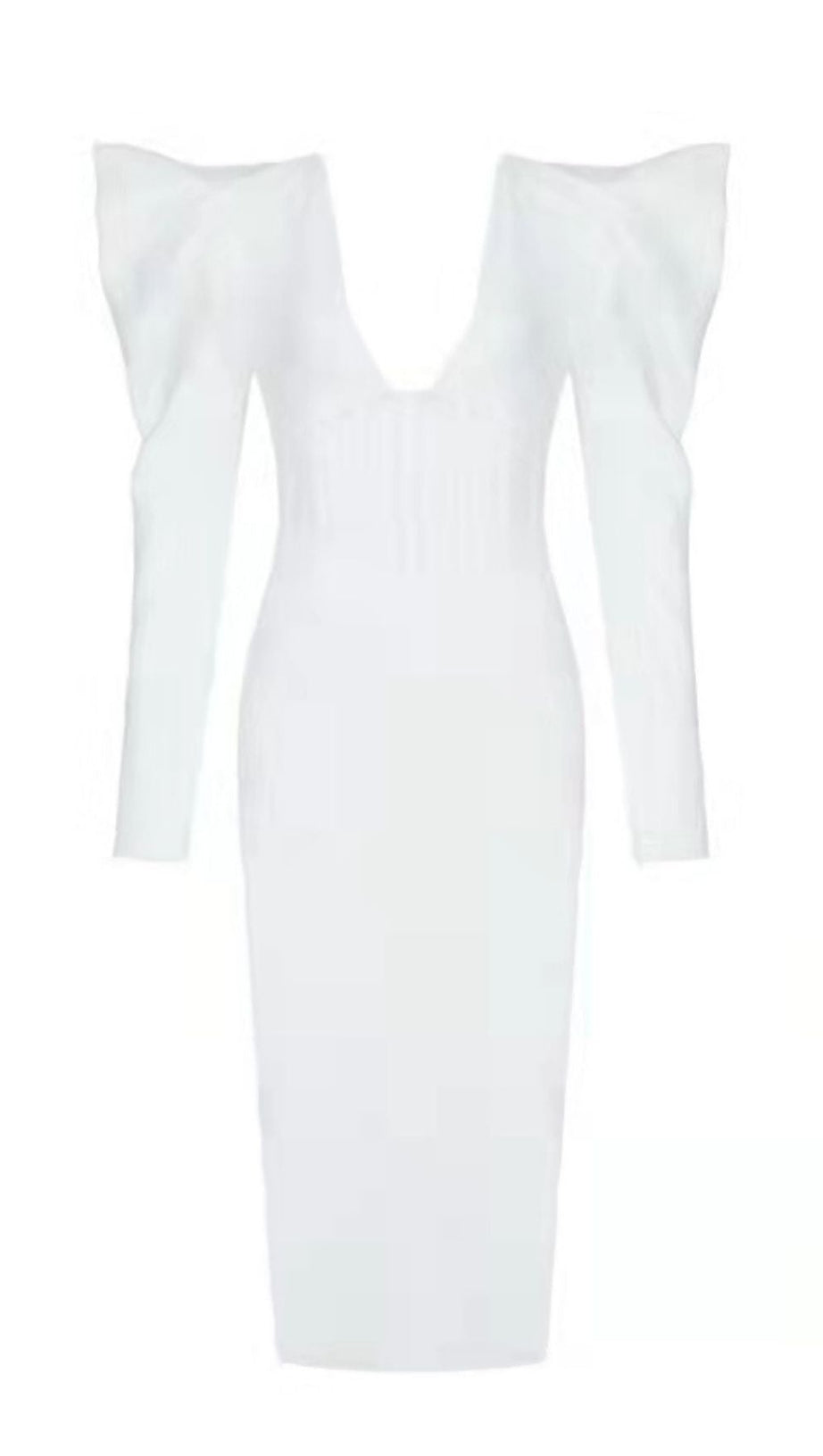 PUFF SLEEVE MESH MIDI DRESS IN WHITE