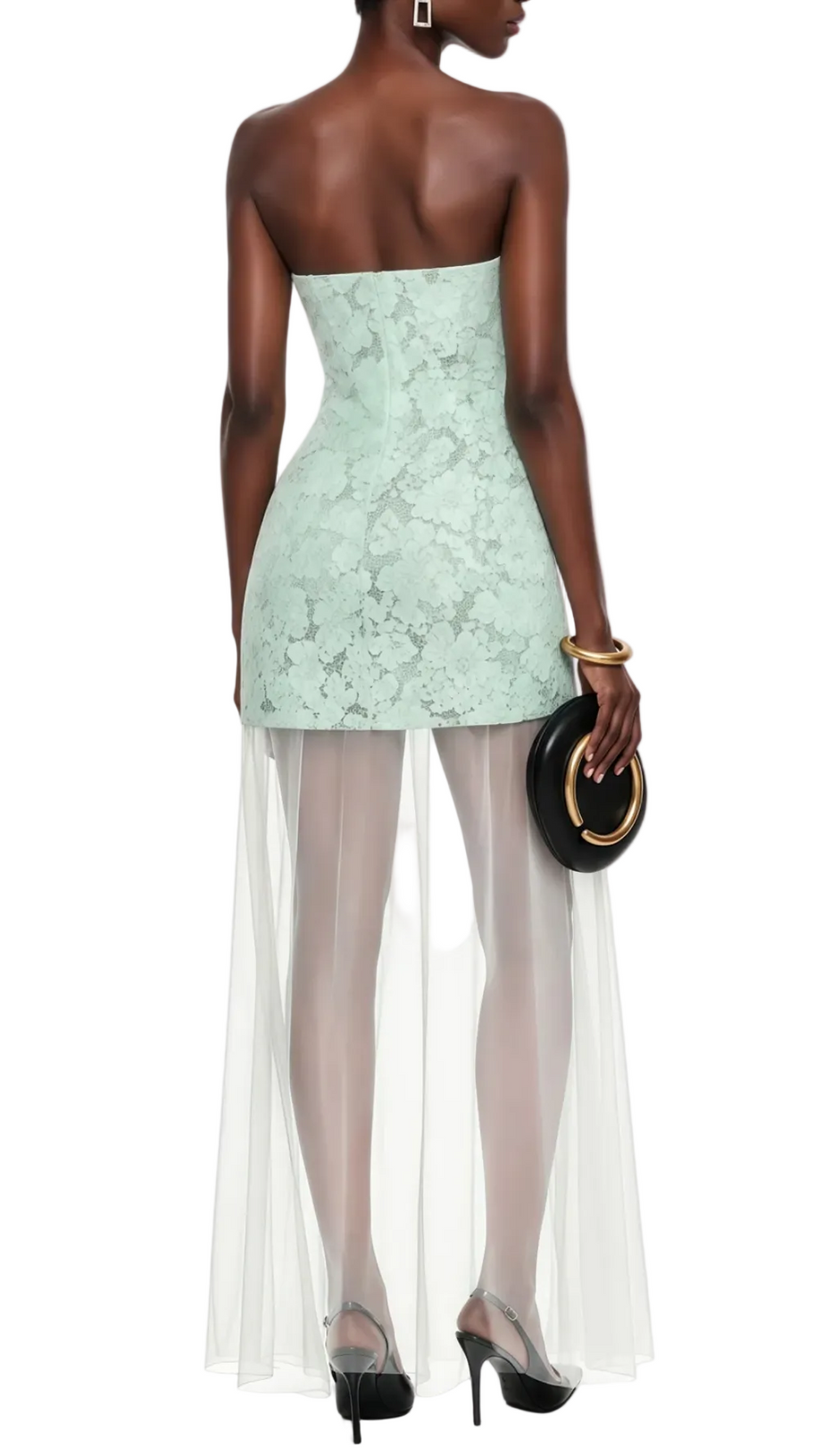 Pansya Floral Embroidery Strapless Maxi Dress - Mint