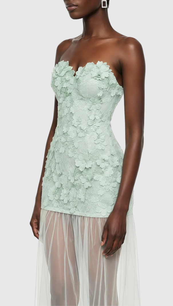 AIIZIE Pansya Floral Embroidery Strapless Maxi Dress - Mint - product image
