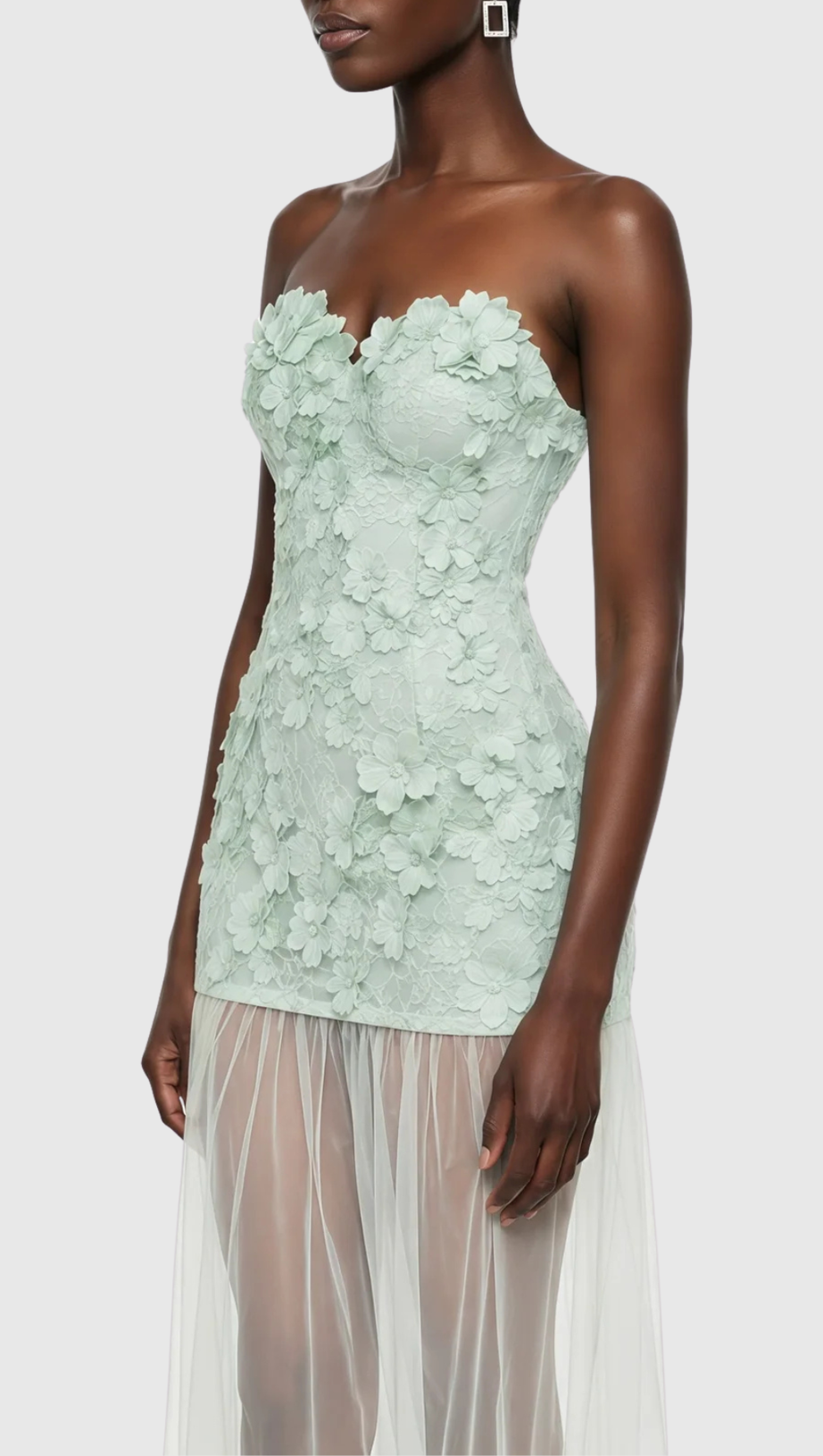 Pansya Floral Embroidery Strapless Maxi Dress - Mint