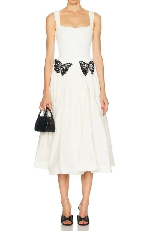 BUTTERFLY EMBELLISHED KNIT MIDI DRESS