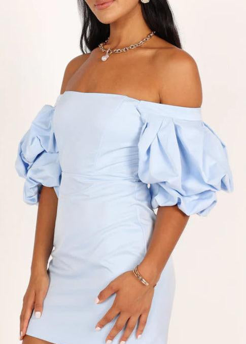 FERN PUFF SLEEVE MINI DRESS - ICY BLUE