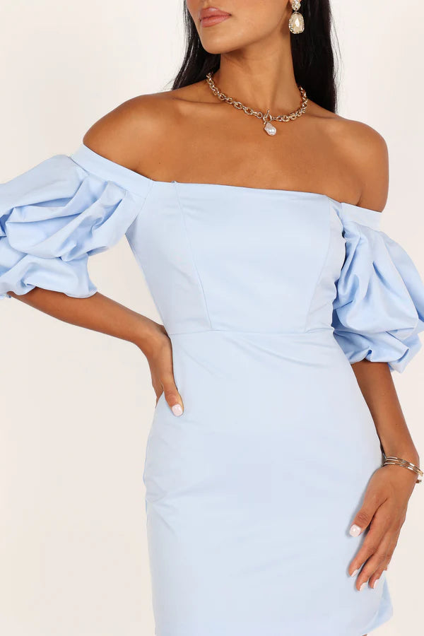 AIIZIE FERN PUFF SLEEVE MINI DRESS - ICY BLUE - product image