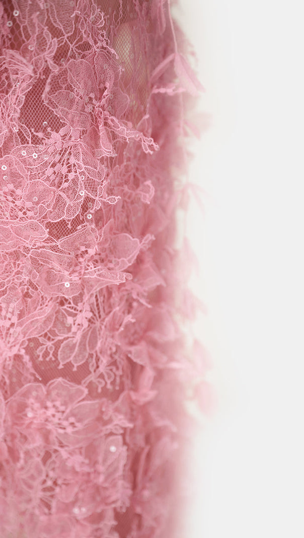 AIIZIE PINK BEADED LACE PENCIL MIDI DRESS - product image