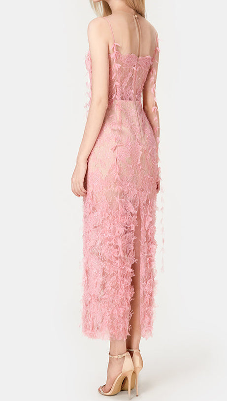 PINKES MIDIKLEID AUS SPITZE MIT PERLEN