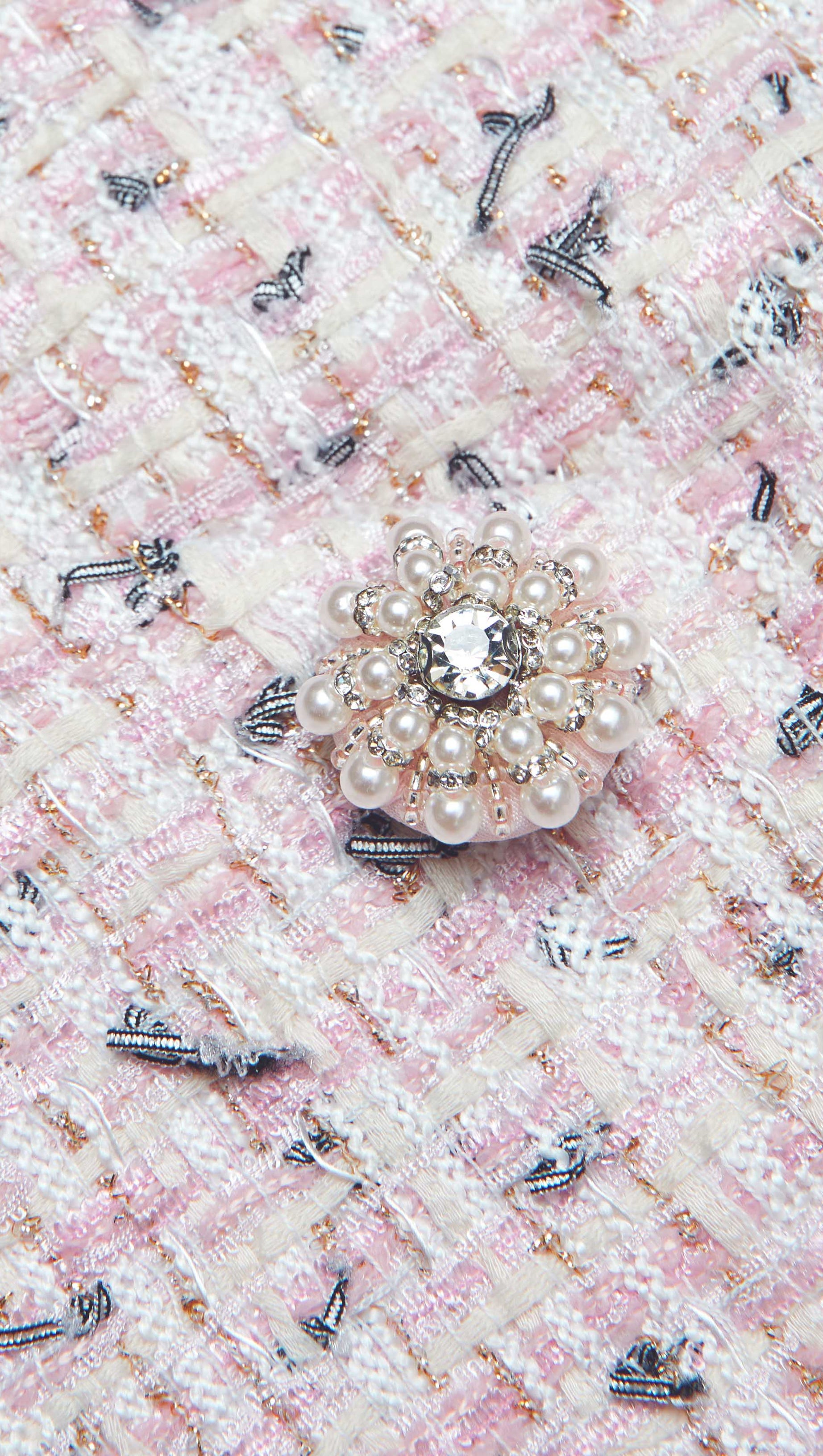 PINK BOUCLE PEARL MIDI DRESS