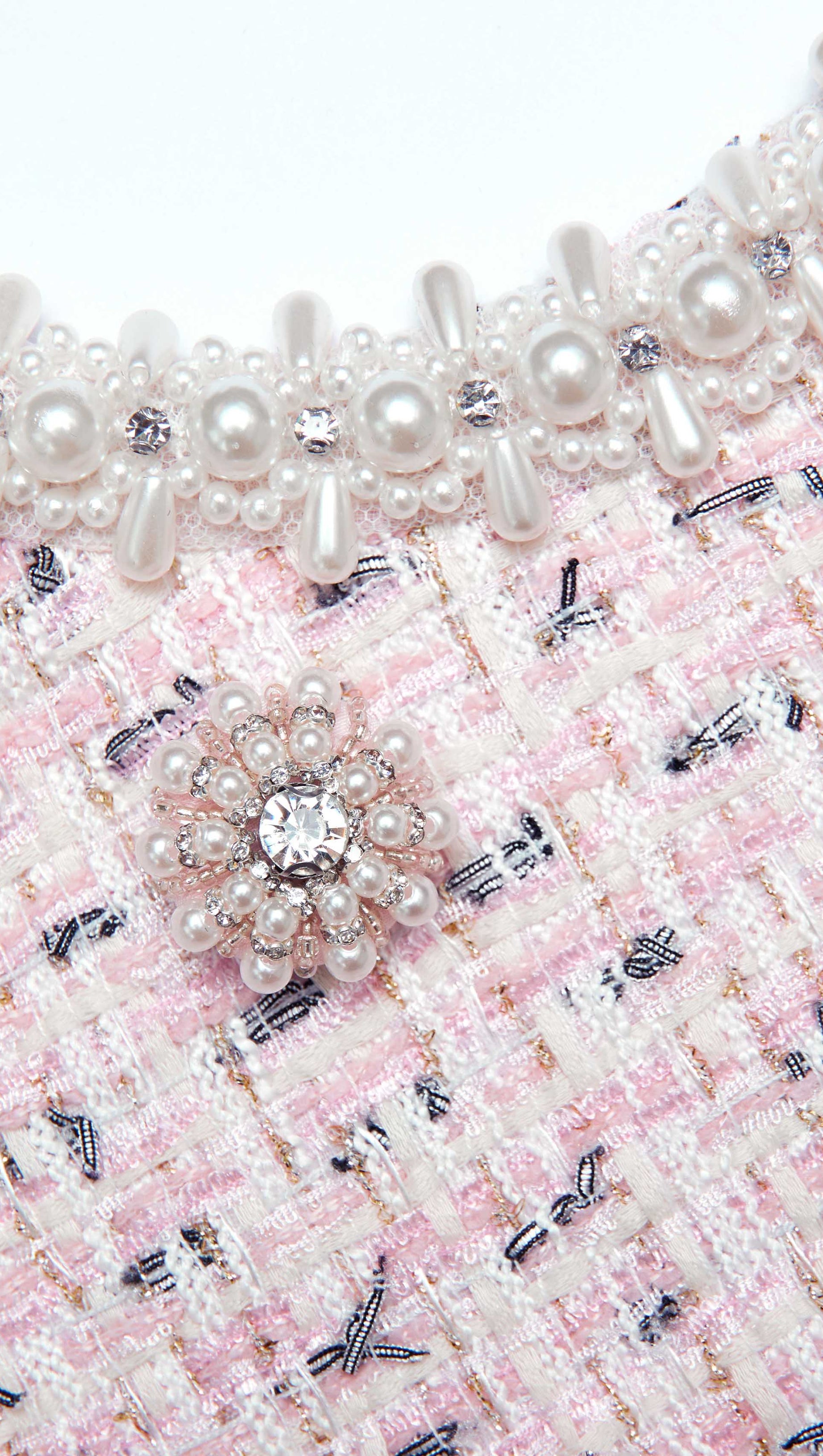 PINK BOUCLE PEARL MINI DRESS