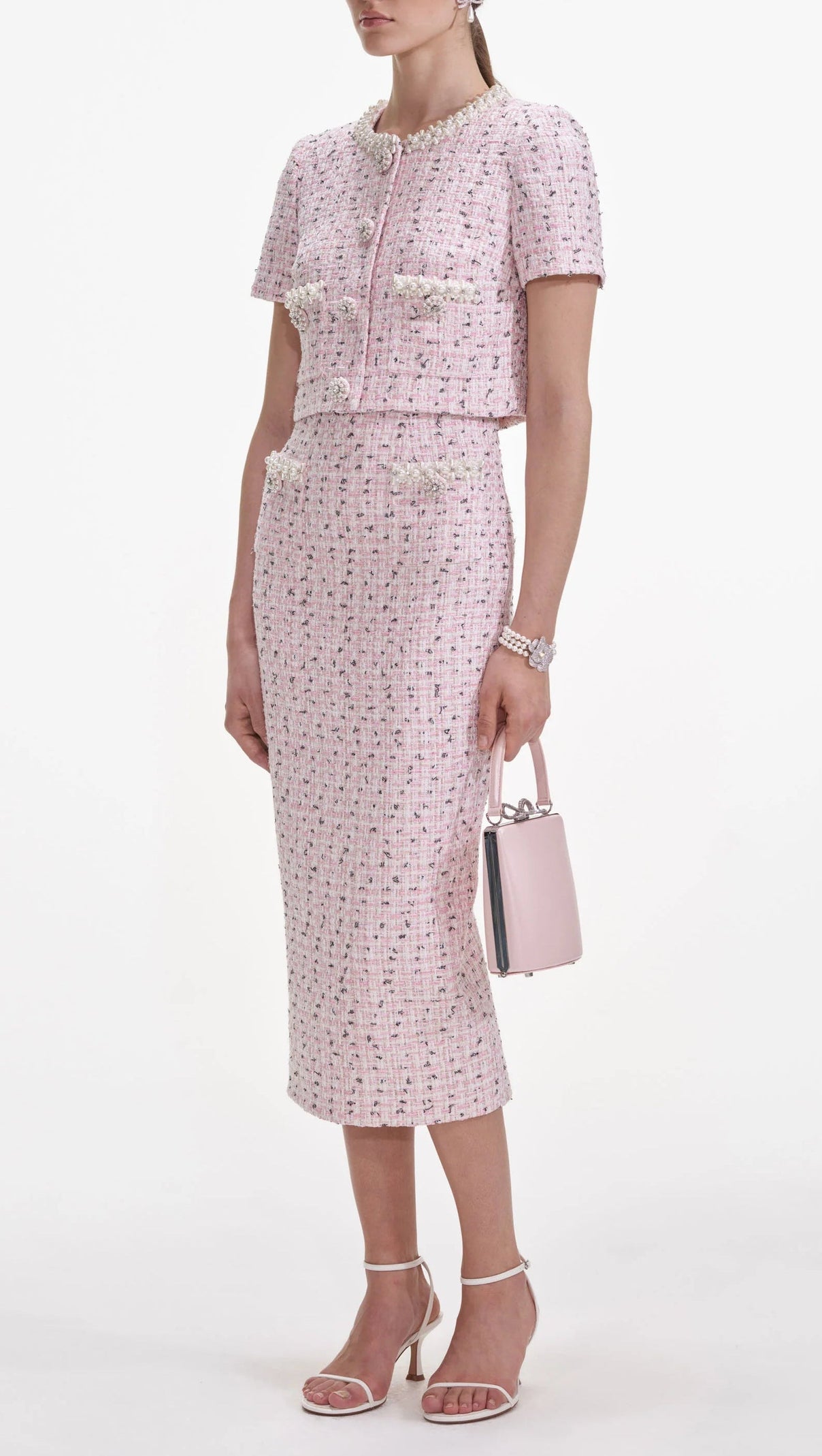 AIIZIE PINK BOUCLE PEARL MIDI SKIRT - product image