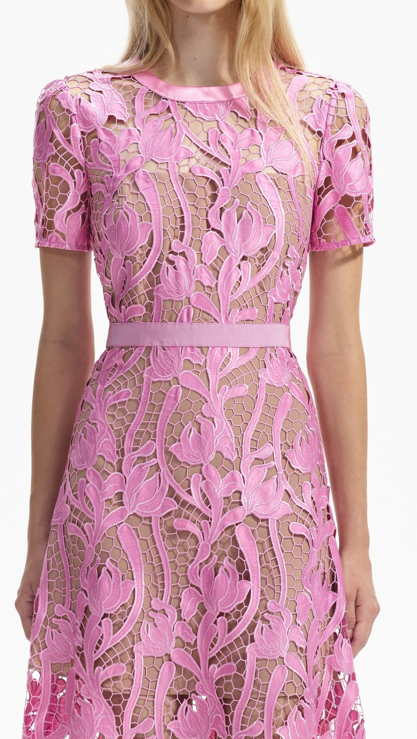 ABITO MIDI IN PIZZO ROSA 